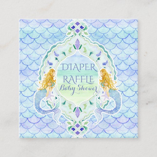 Mermaid Girl Babydusche Winzer Raffle Wasserfarbe Begleitkarte (Vorderseite)
