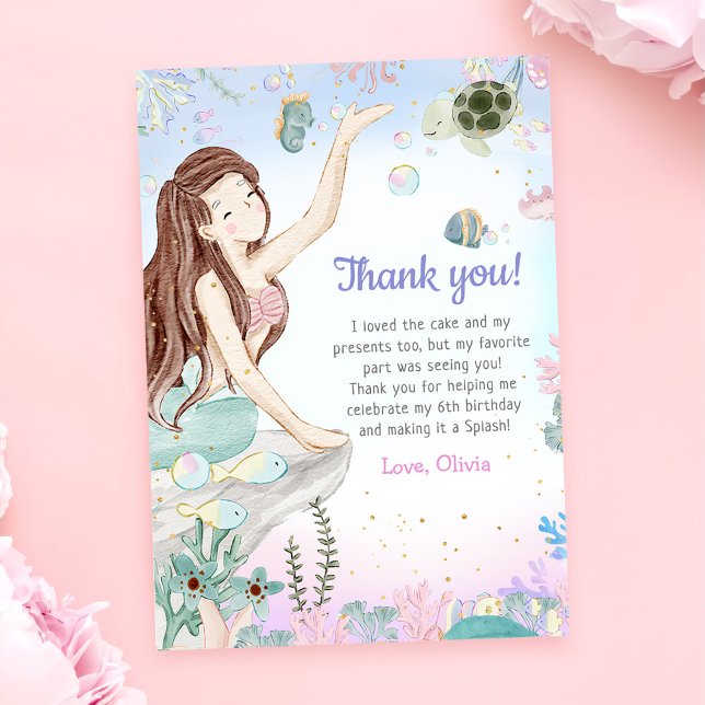 Mermaid Girl Birthday Party Dankeskarte (Von Creator hochgeladen)
