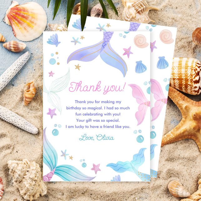 Mermaid Girl Birthday Party Dankeskarte (Von Creator hochgeladen)