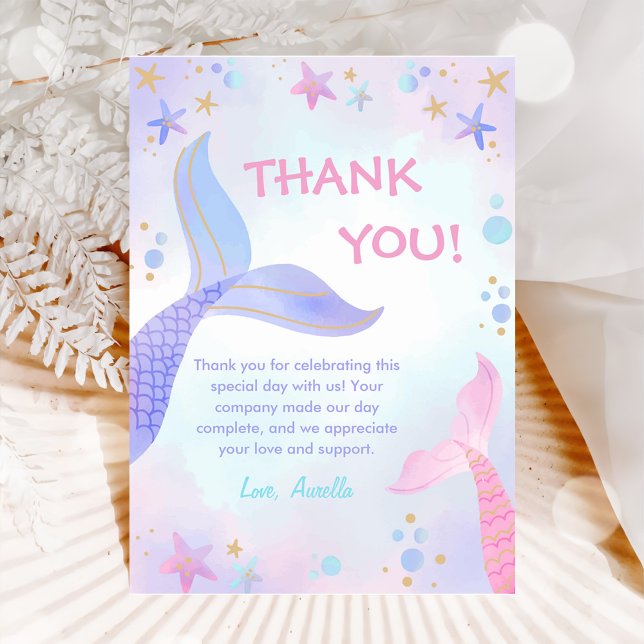 Mermaid Girl Birthday Party Dankeskarte (Von Creator hochgeladen)