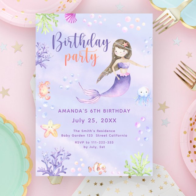 Mermaid Girl Birthday Party Einladung (Von Creator hochgeladen)