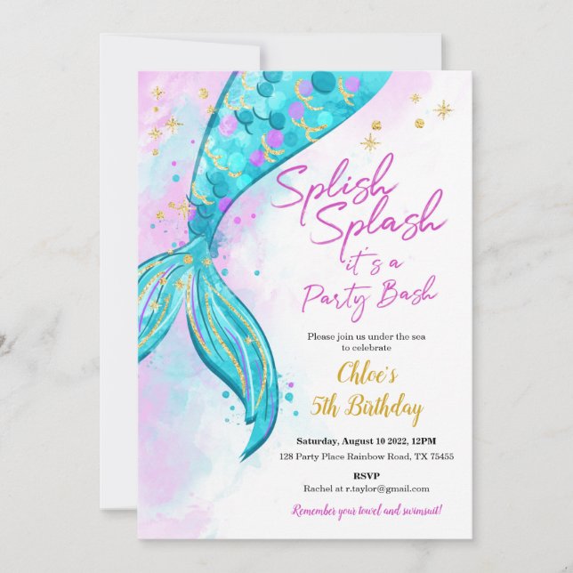 Mermaid Girl Birthday Party Einladung  (Vorderseite)
