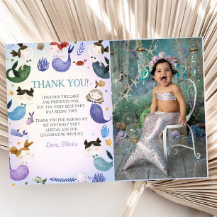 Mermaid Girl Birthday Party Foto Dankeskarte