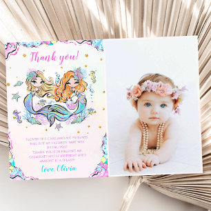 Mermaid Girl Birthday Party Foto Dankeskarte
