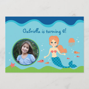 Mermaid Girl Birthday Party Foto Einladung