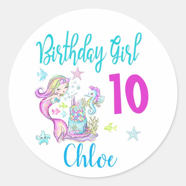 Mermaid Girl Birthday Party Group Matching Thema  Runder Aufkleber (Vorderseite)