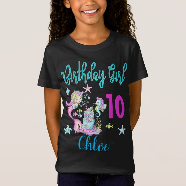 Mermaid Girl Birthday Party Group Matching Thema T-Shirt (Vorderseite)
