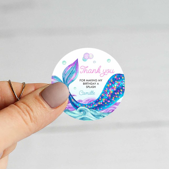 Mermaid Girl Birthday Vielen Dank Runder Aufkleber (Von Creator hochgeladen)
