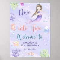 Mermaid Girl Dive in Five Birthday Party Willkomme