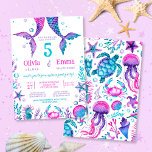 Mermaid Girl Friends Joint Birthday Party Einladung<br><div class="desc">Diese Aquarellmaid-Geburtstagsfeier ist ideal für ein Party mit zwei nahen Freundinnen, die vielleicht verschiedene Freundesgruppen haben. Auf der Vorderseite der Einladung sind zwei handgemalte Aquarellmaid-Schwänze mit Korallen, Muscheln und Meereslebewesen in einer Farbpalette von türkis, rosa und lila. Auf der Rückseite der Einladung ist ein Muster mit vielen verschiedenen Meereslebewesen. Diese...</div>