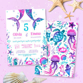 Mermaid Girl Friends Joint Birthday Party Einladung
