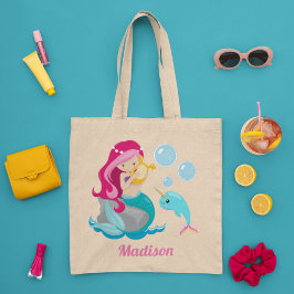Mermaid Girl Niedlich Beach Narwhal Monogram Kids Tragetasche