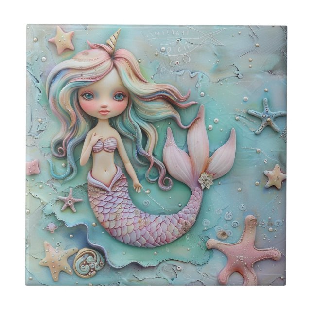 Mermaid Girl Ocean Fliese (Vorderseite)