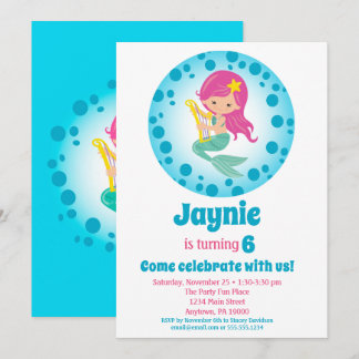 Mermaid Girl - Pink Hair Birthday Party Einladung