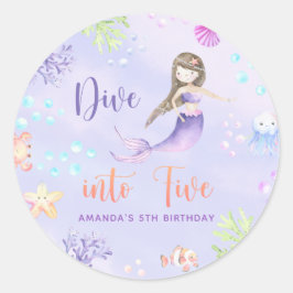 Mermaid Girl taucht in 5. Geburtstagsparty Runder Aufkleber