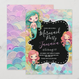 Mermaid Girls Geburtstagspartei Lila Glitzer Einladung