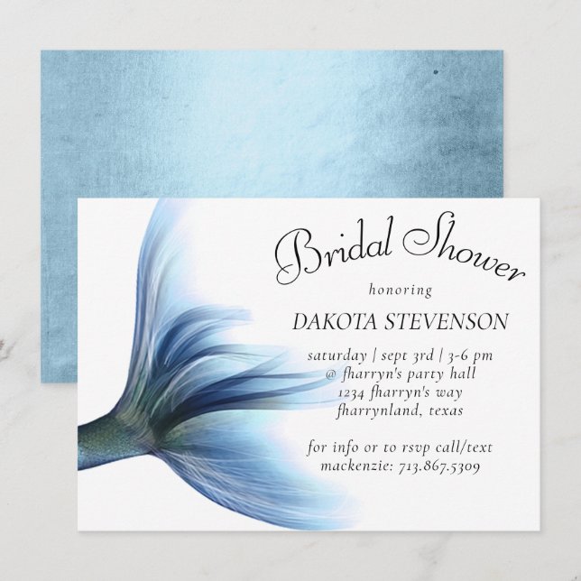 Mermaid Glam | Dusty Ice Blue Luster Sheen Dusche Einladung (Vorne/Hinten)