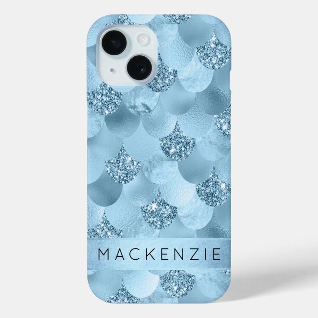 Mermaid Glam Scale | Dusty Ice Blue Sheen Custom Case-Mate iPhone Hülle (Rückseite)