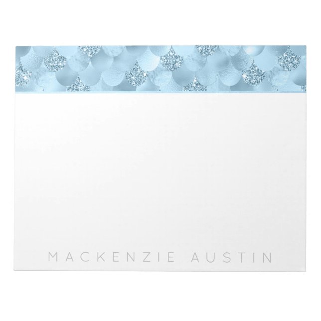 Mermaid Glam Scale | Dusty Ice Blue Sheen Custom Notizblock (Vorderseite)