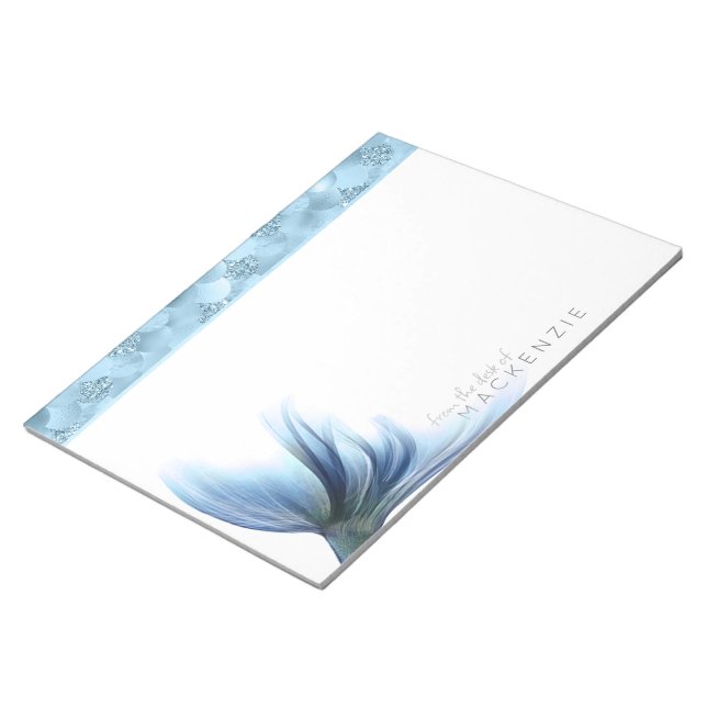 Mermaid Glam Schwanz | Dusty Ice Blue Luster Custo Notizblock (angewinkelt)