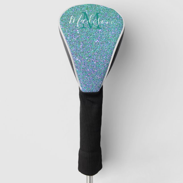 Mermaid Glitzer Blue Aquamarin Green Ombre Monogra Golf Headcover (Vorderseite)