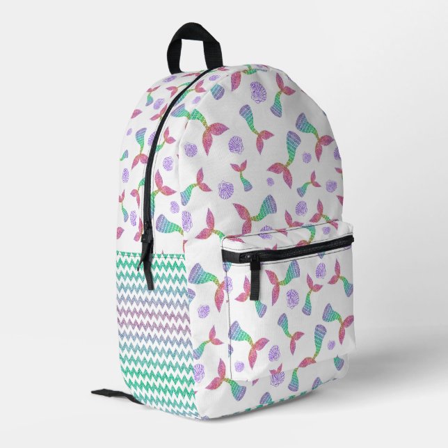 Mermaid Glitzer Pattern Bedruckter Rucksack (Rückseitige Ecke links)