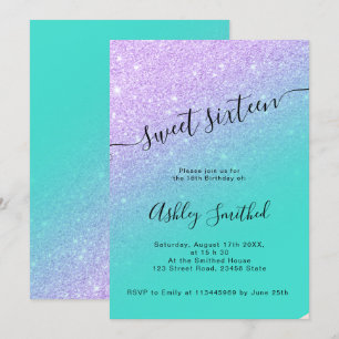 Mermaid Glitzer türkisfarben Ober schick süß 16 Einladung
