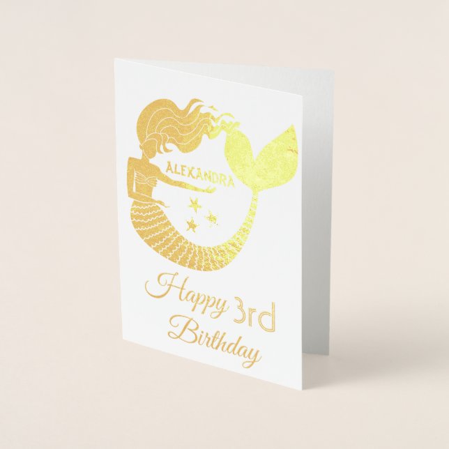 Mermaid Gold 3. Geburtstag Folienkarte (Vorderseite)