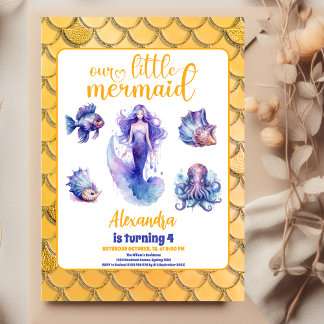 Mermaid Gold Glitzer Geburtstagspartei Flyer