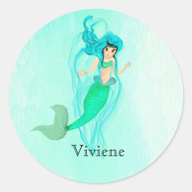Mermaid Green Mermaid Schwanz Girly Runder Aufkleber (Vorderseite)
