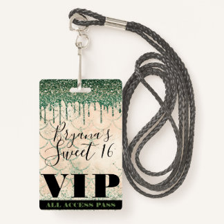 Mermaid Green Peach Glitzer Tropfen Sweet 16 VIP P Ausweis