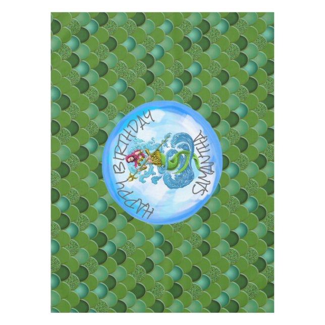 Mermaid Green Warrior Tablecloth Tischdecke (Vorderseite)
