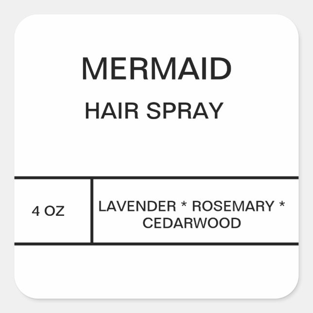 Mermaid-Haarspray-Etikett Quadratischer Aufkleber (Vorderseite)
