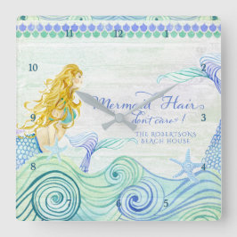 Mermaid Hair Beach House Personalisierte Wasserfar Quadratische Wanduhr