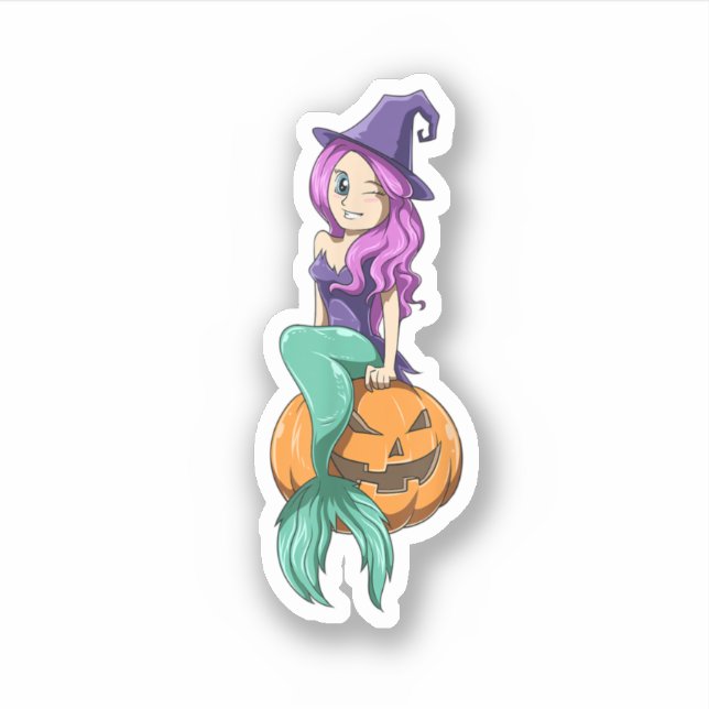 Mermaid Halloween Mermaid Pumpkin Gift Mermaid Hal Aufkleber (Vorderseite)