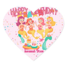 Mermaid Happy Birthday Heart Stickers