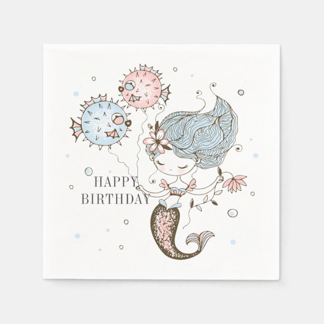 Mermaid Happy Birthday Serviette (Vorderseite)
