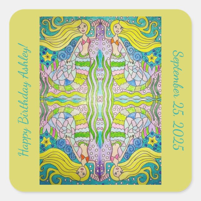 Mermaid Happy Birthday Stickers (Vorderseite)