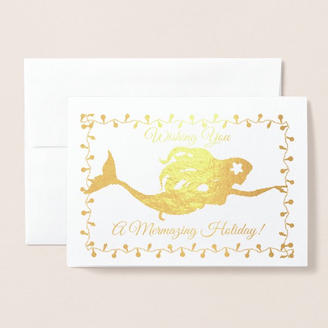 Mermaid Holiday Card Folienkarte (Vorderseite mit Umschlag)