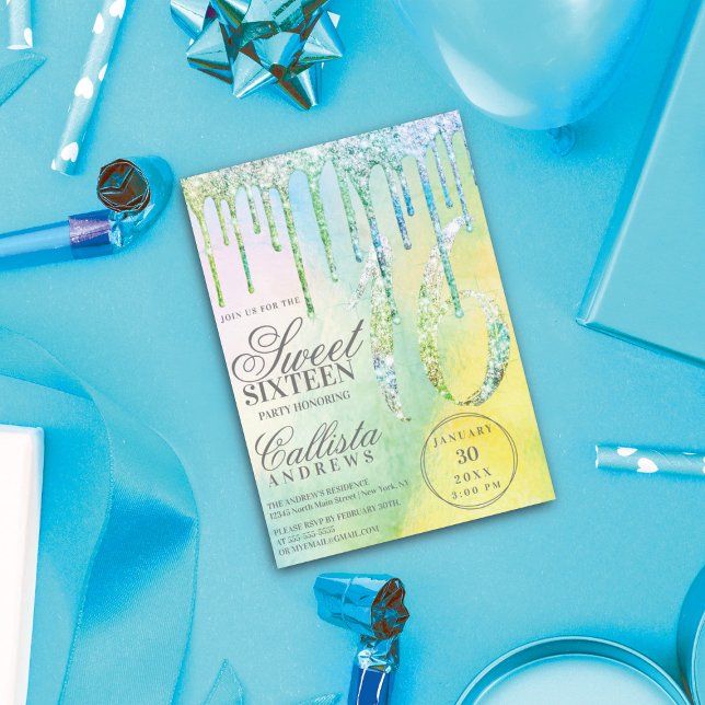 Mermaid Holographic Glitzer Tropfen Sweet 16 Einladung (Von Creator hochgeladen)