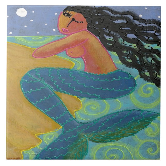 Mermaid in der Abstrakten Malerei des Mondes Fliese (Vorderseite)