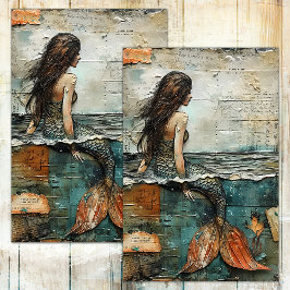 MERMAID IN MIXED MEDIA DECOUPAGE TISSUPAPIER SEIDENPAPIER