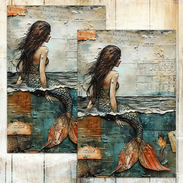 MERMAID IN MIXED MEDIA DECOUPAGE TISSUPAPIER SEIDENPAPIER (MERMAID IN MIXED MEDIA DECOUPAGE TISSUE PAPER)