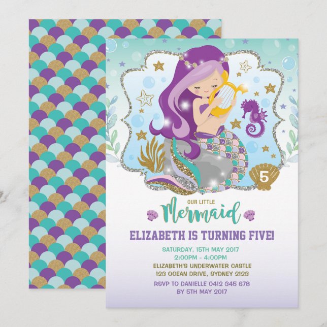 Mermaid Invasion Birthday Pool Party Einladungen (Vorne/Hinten)