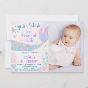 Mermaid Invitation d'anniversaire avec photo
