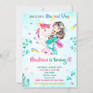 Mermaid invitation d'anniversaire Fille Fête magiq