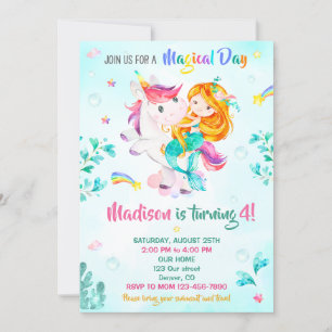 Mermaid invitation d'anniversaire Fille Fête magiq