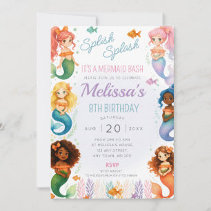Mermaid Invitation de fête d'anniversaire Splish S