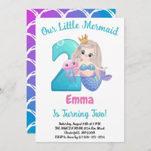 Mermaid Invitation de fête du 2e anniversaire