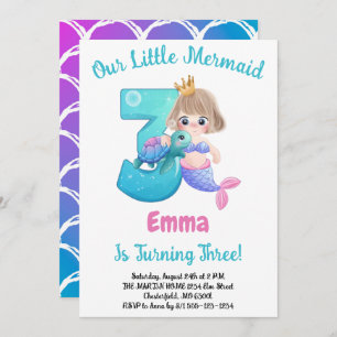 Mermaid Invitation de fête du 3e anniversaire